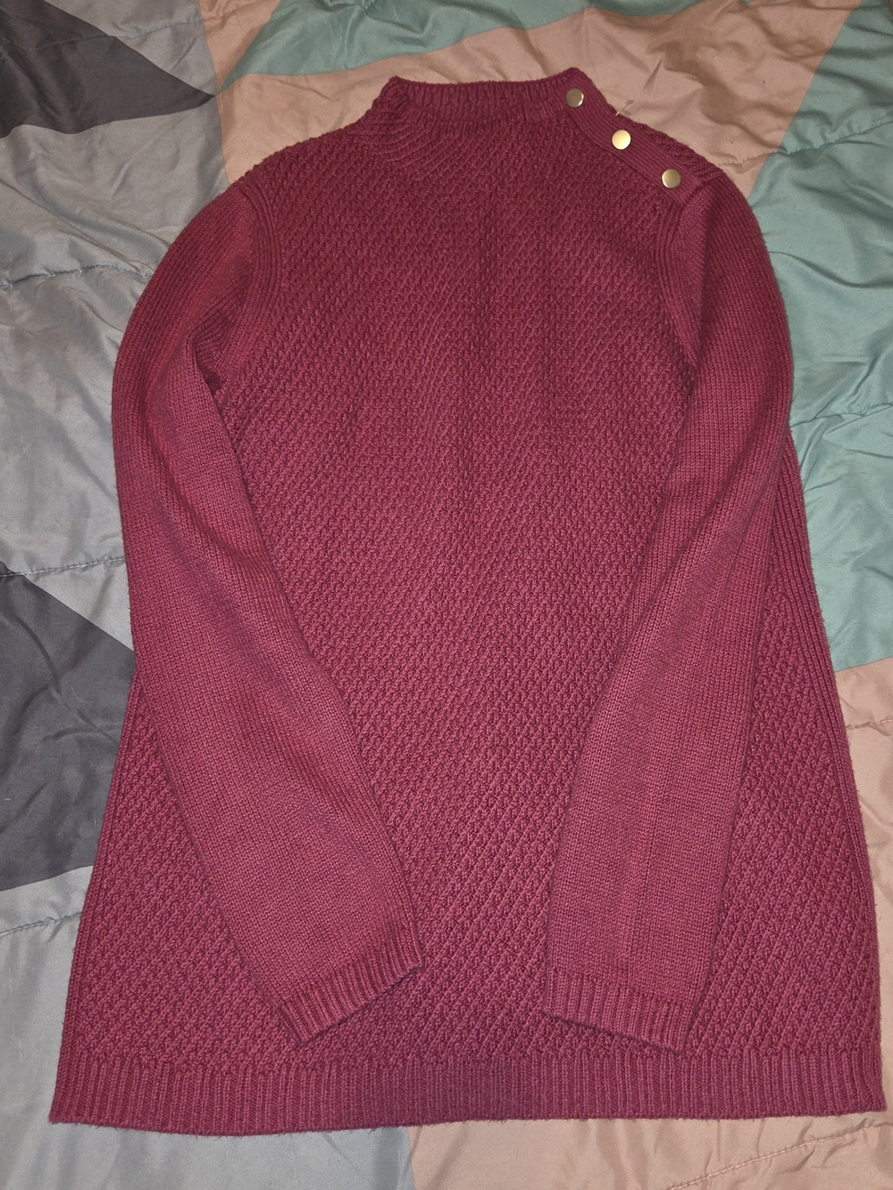 Talbots Burgundy Button-Shoulder Turtleneck Sweater